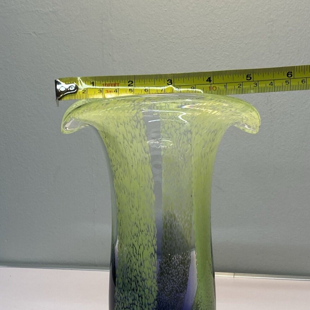 Handcrafted Art Glass Vase Green & Blue With Flared Rim Teleflora Murano Style - Picture 6 of 10